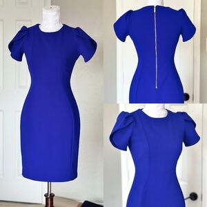 Calvin Klein Blue Sheath Dress Tulip Short Sleeve Work Office Cocktail